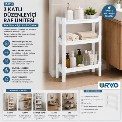 RAFTY 3 KATLI SEPET ORGANİZER DÜZENLEYİCİ RAF ÜNİTESİ 465X145X500MM