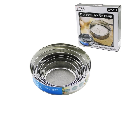 RAUND STRAİNER 6PCS METAL UN ELEK SETİ 15-17.5-19-20.5-24-27CM