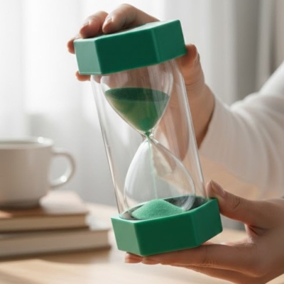 Renkli Cam Kum Saati – Dekoratif Masaüstü Zaman Ölçer, Estetik Ofis ve Ev Aksesuarı
