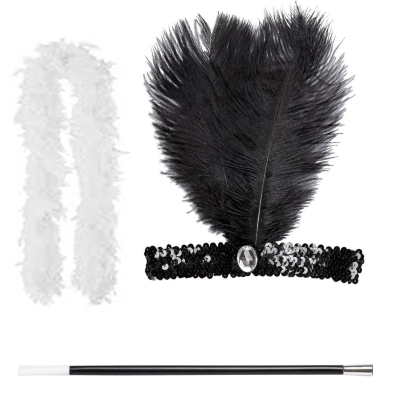 Retro Charliston Otrişli Aksesuar Seti – 20'ler 90'lar Gatsby Kostüm Seti