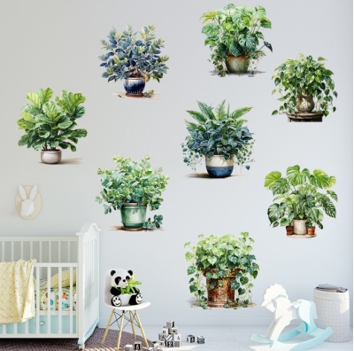 Saksılı Çiçek Tasarımlı 8li Sticker