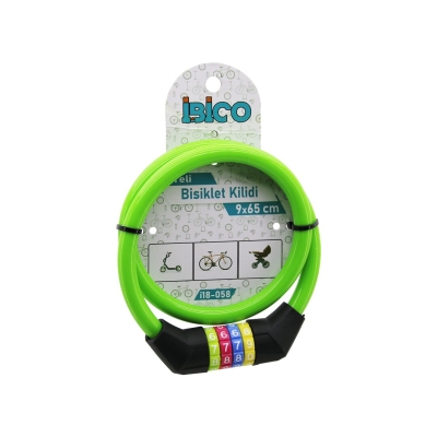 ŞİFRELİ İNCE BİSİKLET KİLİT ÇELİK TEL YEŞİL RENKLİ KILIF 9MMX65CM