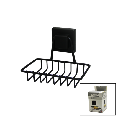 SİYAH - METAL KATI SABUNLUK KARE GÜÇLÜ YAPIŞKANLI 11X12.5X11CM