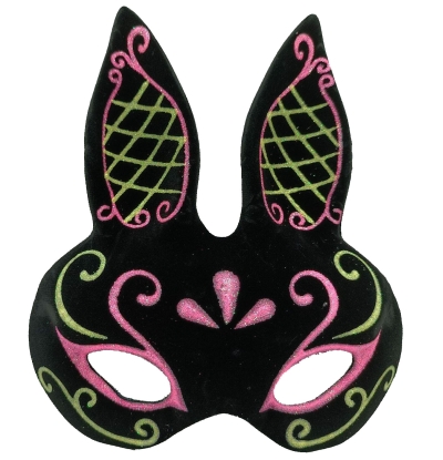 Siyah Renk Pembe Gold Simli Siyah Süet Kaplama Tavşan Maskesi 18x16 cm