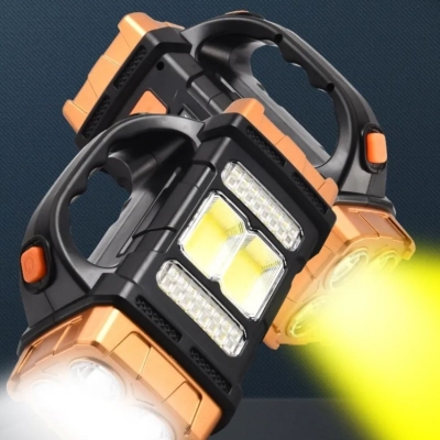 Solar ve USB Şarjlı LED + COB El Feneri | 1500 mAh Şarjlı Taşınabilir Çalışma Işığı–Su Geçirmez