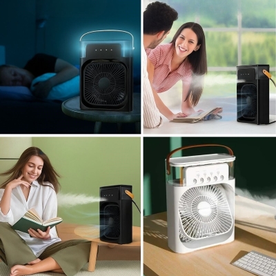 Taşınabilir 3 Farklı Mod Ayarlı 7 Farklı Led Işıklı Sulu Soğutmalı Taşınabilir Masaüstü USB Fan Vantilatör