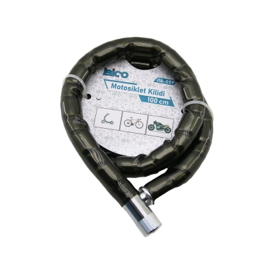 TÜP ANAHTARLI METAL KAFA ÇELİK MOTOR - BİSİKLET KİLİT SİLİNDİRİK SPİRAL KİLİT SİYAH KILIF 22MM X 100CM