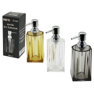 UZUN KARE TABAN - YVRLK AĞIZ - 4+4=8GEN GÖVDE ŞEFFAF - RENKLİ AKRİLİK - MİKA KRİSTAL SIVI SABUNLUK 280ML