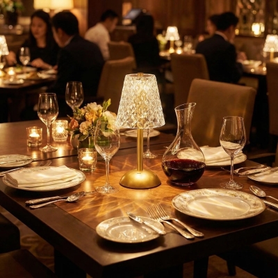 Uzun Klasik Şeffaf Baklava Model LED Masa Lambası – Dokunmatik, 3 Renk Işık Modlu, Şarjlı Dekoratif Gece Lambası