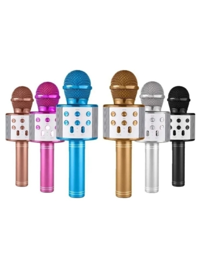 WİRELESS MİKROFON KARAOKE - HOPARLÖR USB ŞARJLI USB - TF - AUX RENKLİ KROM KAPLAMA PİL:800mAh - DC 5V BLS-25