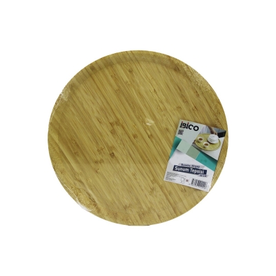 YUVARLAK=38CM AHŞAP BAMBU SERVİS SUNUM TEPSİ - TAHTASI