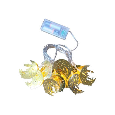 CAMİ-MİNARE AY-YILDIZ MODEL=10PCS GOLD METAL PİLLİ DEKORATİF LED IŞIK - LAMBA 2MT KABLO